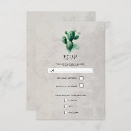水色グリーンサボテン石灰色ウェディングRSVP 出欠カード