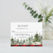 水色グリーンパインツリー&レッドバッファロープレイド インビテーションポストカード (スタンド正面)