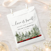 水色グリーンパインツリー&レッドバッファロープレイド フェイバーバッグ (クリップ留めされた状態)