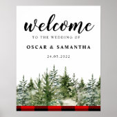 水色グリーンパインツリー&レッドバッファロープレイド ポスター (正面)