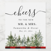 水色グリーンパインツリー&レッドバッファロープレイド ワインラベル (シングルラベル)