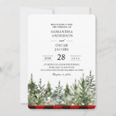 水色グリーンパインツリー&レッドバッファロープレイド 招待状 (正面)