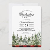 水色グリーンパインツリー&レッドバッファロープレイド 招待状 (正面)