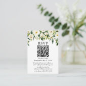 水色グリーンホワイトフローラQRウェディングRSVP エンクロージャーカード (スタンド正面)