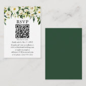 水色グリーンホワイトフローラQRウェディングRSVP エンクロージャーカード (正面/裏面)