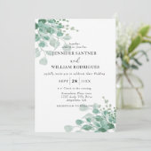 水色グリーンユーカリフローラの葉結婚の 招待状 (スタンド正面)