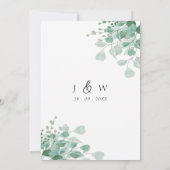 水色グリーンユーカリフローラの葉結婚の 招待状 (裏面)