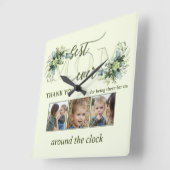 水色グリーン葉母フォトスクエアウォールクロ スクエア壁時計 (傾斜)