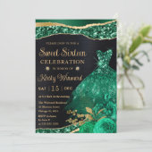 水色グリーン金ゴールドグリッタードレスSweet sixteen 招待状 (スタンド正面)