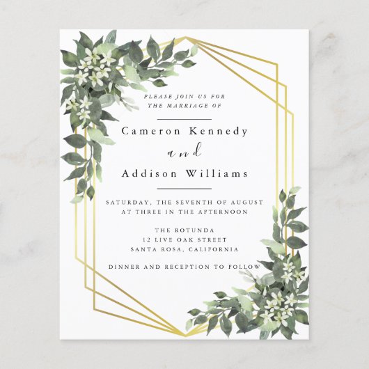 水色グリーン金ゴールドユーカリ幾何学模様 チラシ (正面)