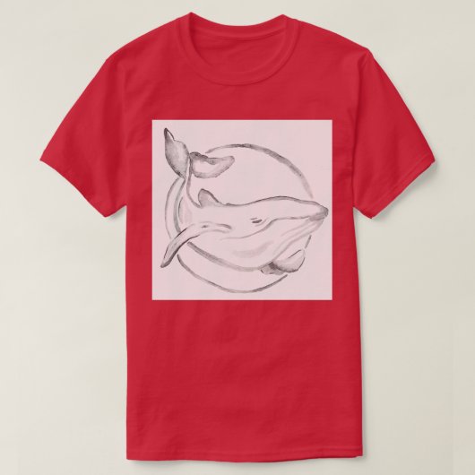 水色グレイ絵画クジラ Tシャツ (デザイン正面)