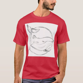 水色グレイ絵画クジラ Tシャツ