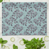 水色グレーの黒い小枝がターコイズ キッチンタオル (折り畳み)