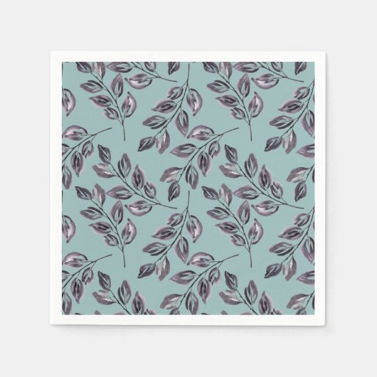 水色グレーの黒い小枝がターコイズ スタンダードカクテルナプキン (正面)