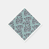 水色グレーの黒い小枝がターコイズ スタンダードカクテルナプキン (角)