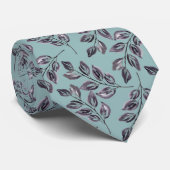 水色グレーの黒い小枝がターコイズ ネクタイ (ロール)