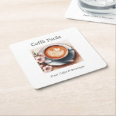 水色コーヒーカップ スクエアペーパーコースター (アングル)