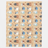 水色コーヒーラッピング紙 フリースブランケット (正面)