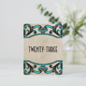 水色ゴシック様式の渦巻き表の番号葉書 ポストカード (スタンド正面)