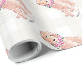 水色ゴールデンドードルドッグフラワーギンガムスウィート ラッピングペーパー (ロールコーナー)