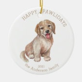 水色ゴールデンリトリバーhappy palidays写真 セラミックオーナメント (正面)