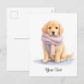 水色ゴールデンレトリエバーパピードッグペルソナライズ シーズンポストカード (正面/裏面)