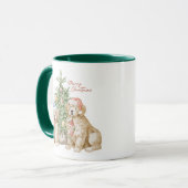 水色ゴールデンレトリエバーパピーメリークリスマス マグカップ (正面左)