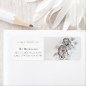 水色ゴールデンレトリバー雪のクリスマス ラベル (インサイチュ)