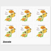 水色ゴールドフィンチバードマリゴールド蔵書票 スクエアシール (シート)