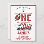 水色サッカーオールスターレッド1st誕生日 招待状 (正面)