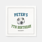 水色サッカーカスタム子供の誕生日パーティー スタンダードカクテルナプキン (正面)