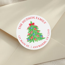 水色サッカークリスマスツリーアドレス ラウンドシール