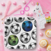 水色サッカーパーティープレート ペーパープレート (パーティー)