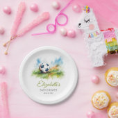 水色サッカー赤ちゃんシャワー ペーパープレート (パーティー)