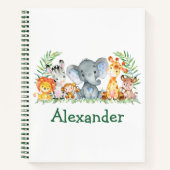 水色サファリジャングルアニマルズグリーンスケッチ ノートブック (正面)