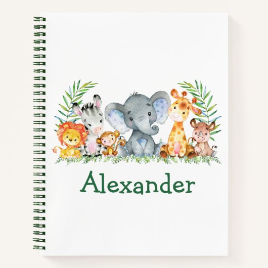 水色サファリジャングルアニマルズグリーンスケッチ ノートブック (正面)