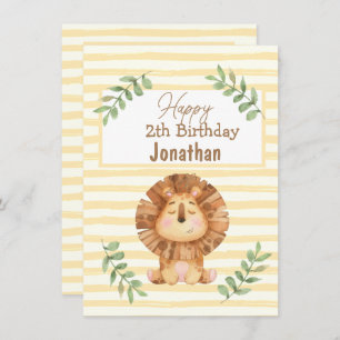 水色サファリライオン野生動物の少年の誕生日カード