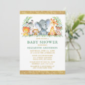 水色サファリ動物シャワーグリッター緑 招待状 (スタンド正面)