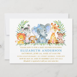 水色サファリ動物シャワーブルーボウドット 招待状