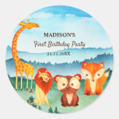 水色サファリ動物ブルーグリーンシール ラウンドシール (正面)