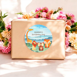 水色サファリ動物ブルーグリーンシール ラウンドシール