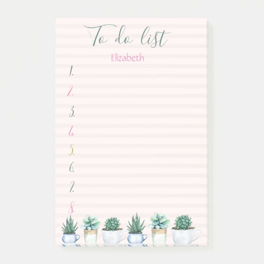 水色サボテンのストライプのDoリスト ポストイット (正面)