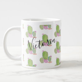 水色サボテンのパターン名ジャイアントコーヒーマグ ジャンボコーヒーマグカップ