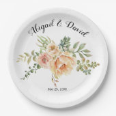 水色サボテンの花と多肉質結婚の ペーパープレート (正面)