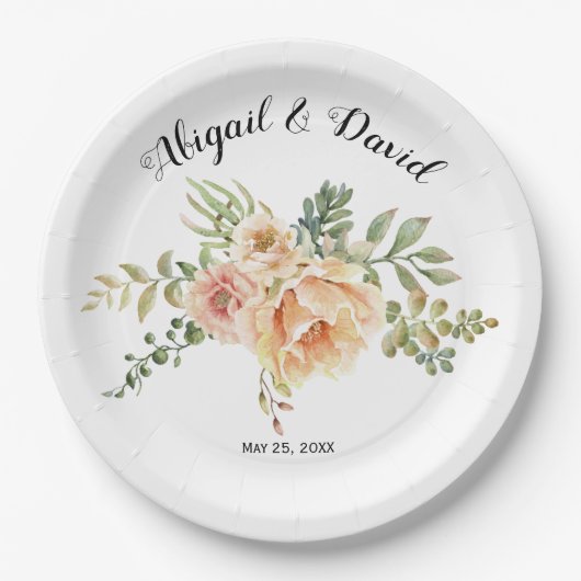 水色サボテンの花と多肉質結婚の ペーパープレート (正面)