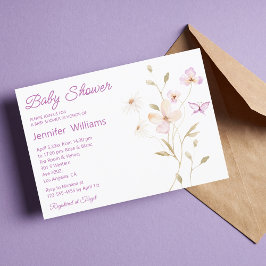 水色サマーピンクフローラ女の子の赤ちゃんシャワー 招待状