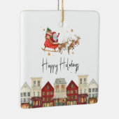 水色サンタかわいい家族のクリスマス セラミックオーナメント (右)