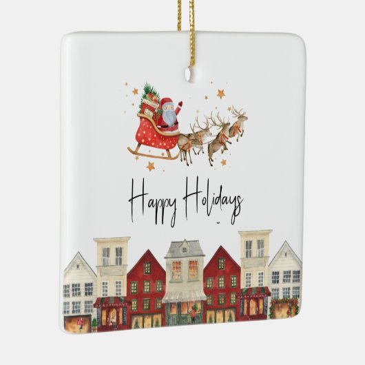 水色サンタかわいい家族のクリスマス セラミックオーナメント (右)