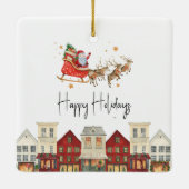 水色サンタかわいい家族のクリスマス セラミックオーナメント (裏面)