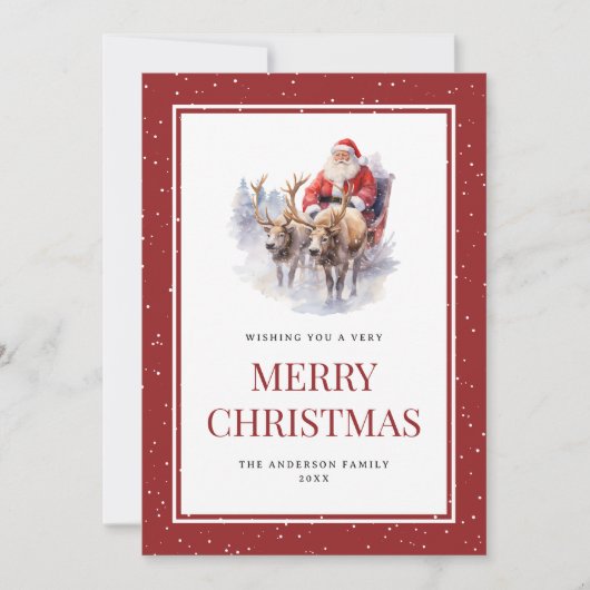 水色サンタクロース雪メリークリスマスカード シーズンカード (正面)